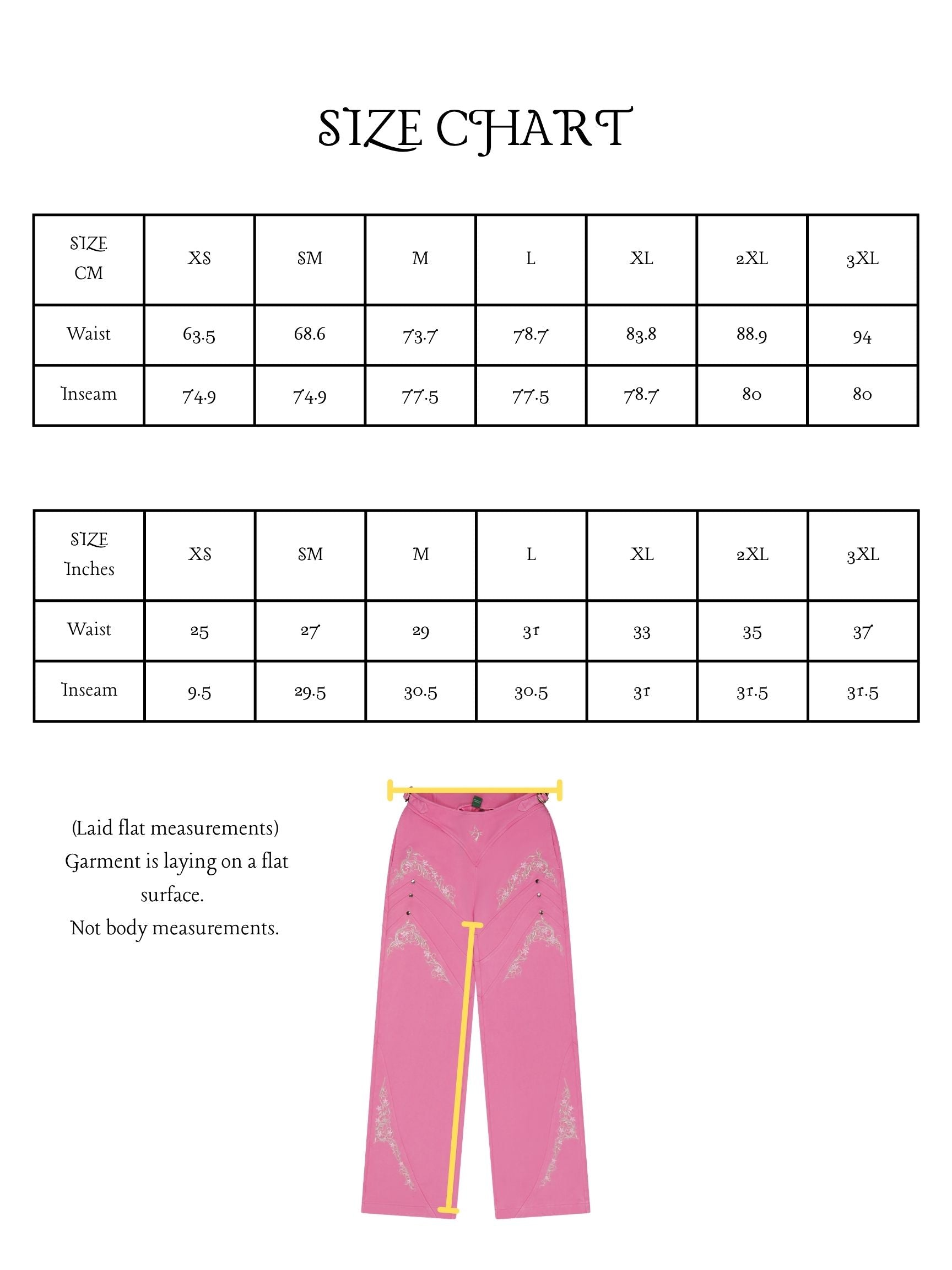 sweatpants size chart